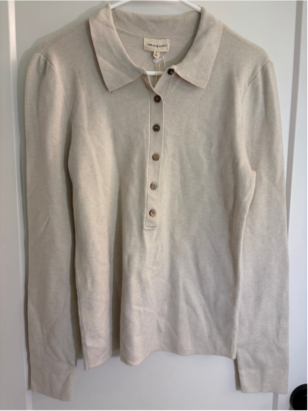 Thread & Supply NWT Oatmeal Cream Collared Henley Pullover Sweater Large